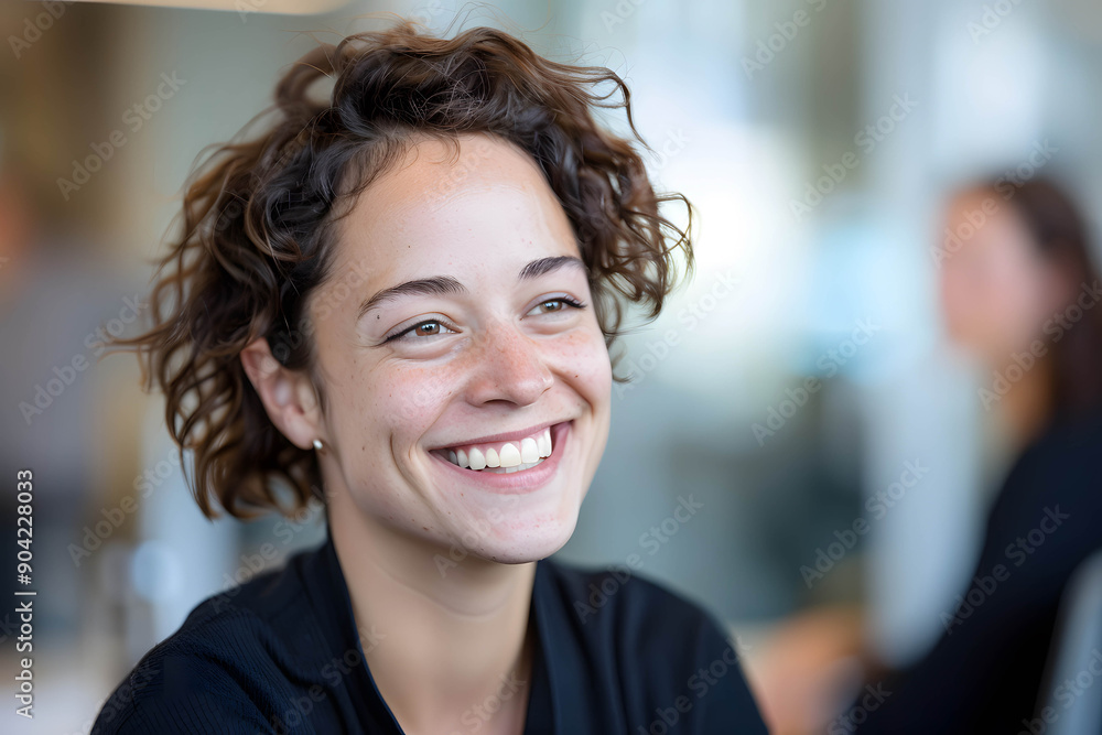 Close-up of a person’s face with a confident smile during a successful business negotiation, with a professional Close-up of a person’s face with a confident smile during a successful business negotiation, with a professional