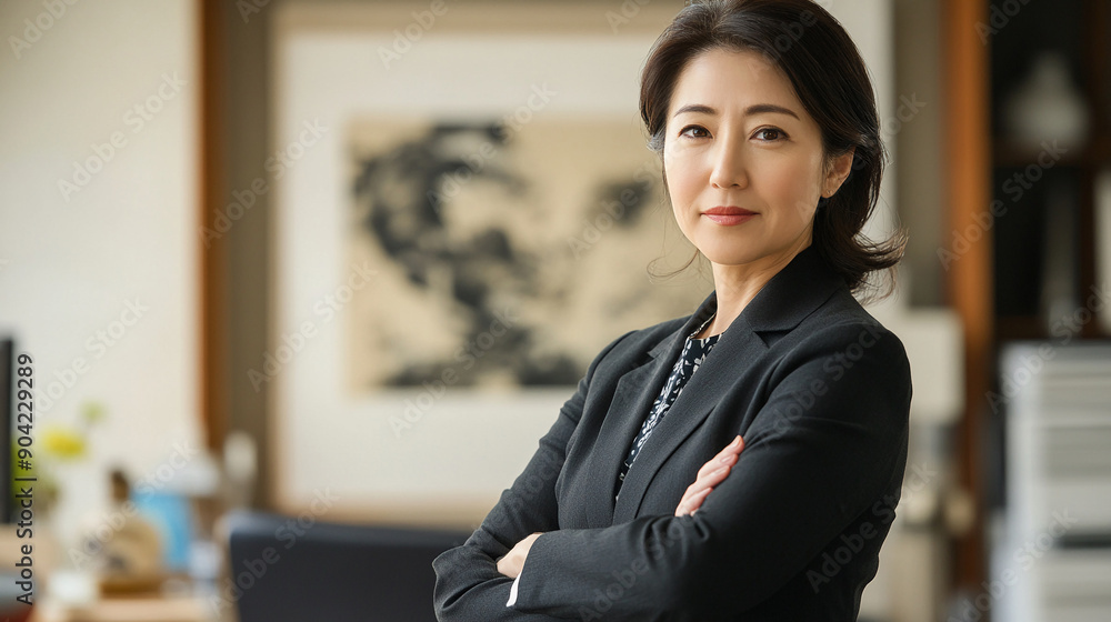 Japanese businesswoman with arms crossed in her office Japanese businesswoman with arms crossed in her office