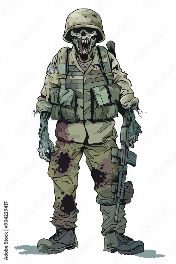 A zombie soldier with a rifle and a helmet A zombie soldier with a rifle and a helmet