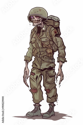 A zombie soldier with a helmet and a backpack