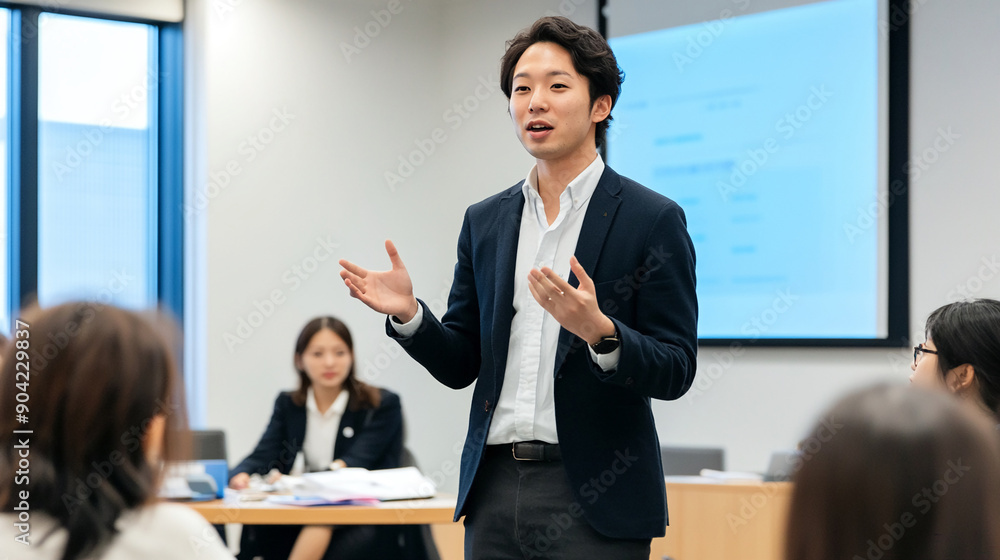 Fototapeta premium Japanese entrepreneur giving a presentation