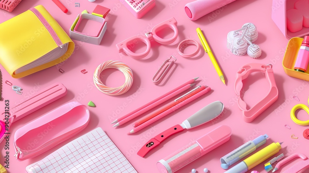 Pink groovy cutter clipart featuring school supplies Pink groovy cutter clipart featuring school supplies