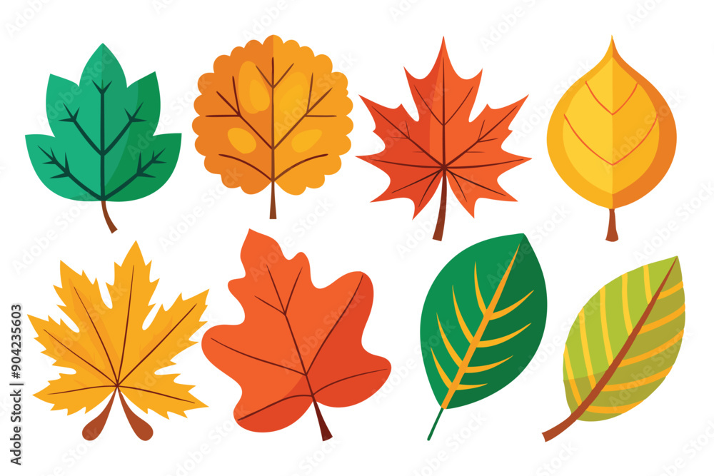 Collection of Colorful Autumn Leaves in Flat Design Style Collection of Colorful Autumn Leaves in Flat Design Style