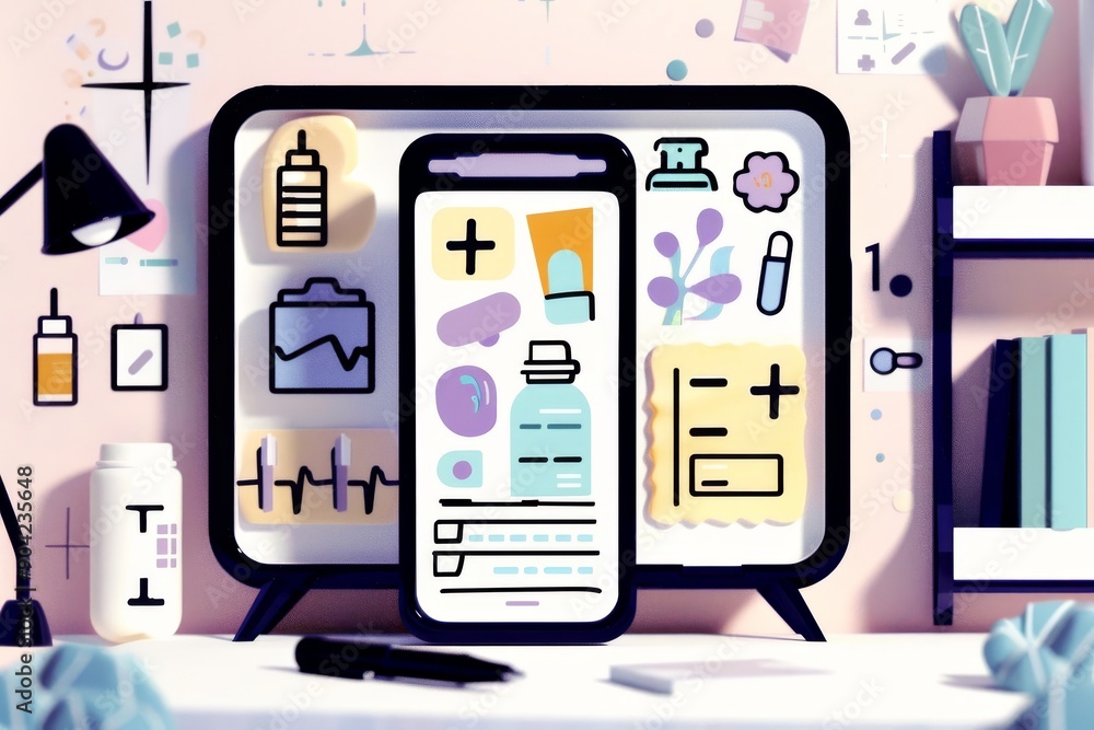 Medical Supplies on Desk Modern Healthcare Illustration Health and Wellness Medical Supplies on Desk Modern Healthcare Illustration Health and Wellness