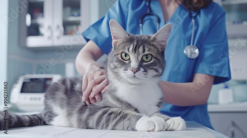 The cat at veterinary checkup photo