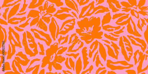 Fototapeta Naklejka Na Ścianę i Meble -  Exotic hand drawn flowers, seamless patterns with floral for fabric, textiles, clothing, wallpaper, cover, banner, interior decor, abstract backgrounds. Vector illustration.