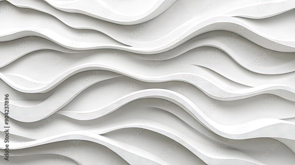 Obraz premium 3D Contour Wall Decoration with Wavy Pattern in White Plywood