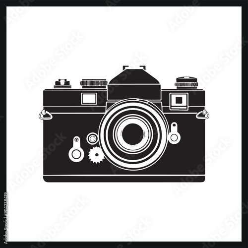 Vintage camera silhouette black and white vector