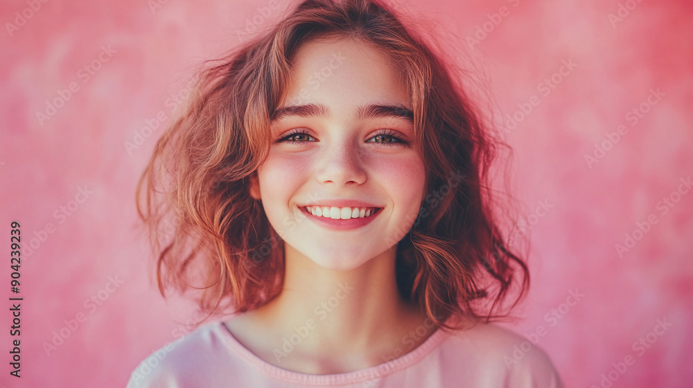 Smiling girl with a soft pink backdrop Smiling girl with a soft pink backdrop