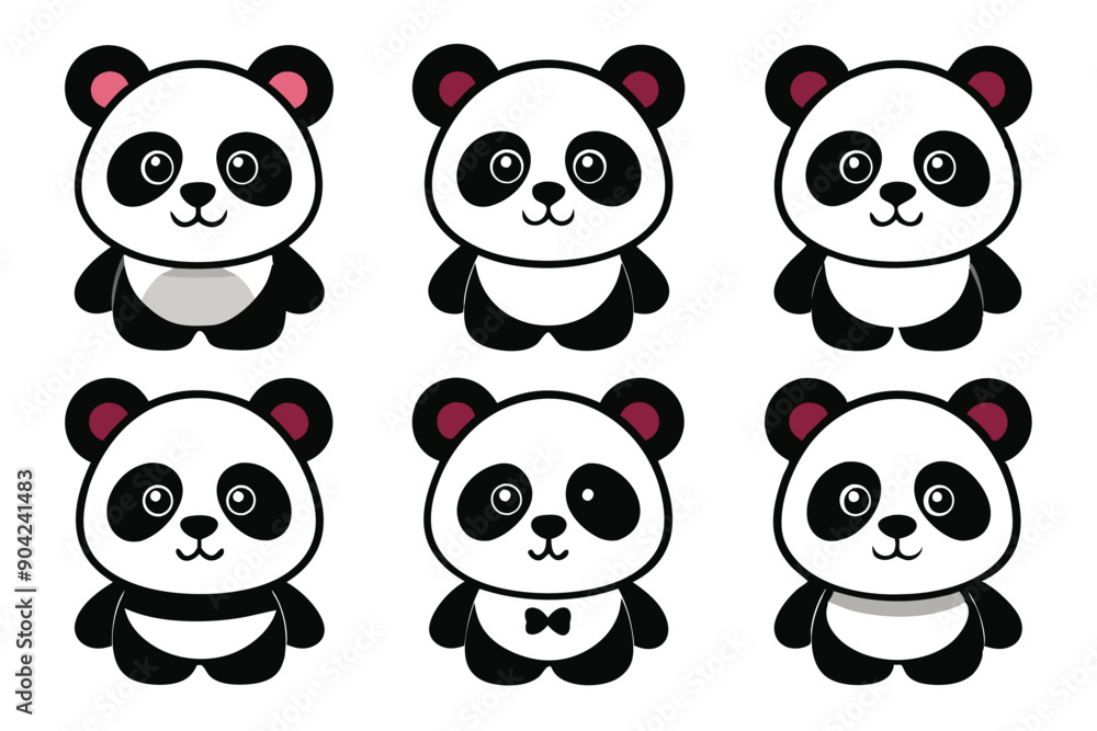 Six Cartoon Pandas with Different Expressions Six Cartoon Pandas with Different Expressions