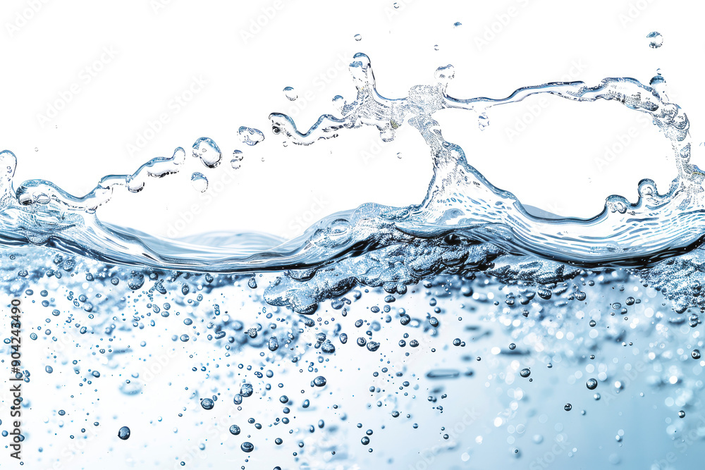 Clear blue water splashing and forming bubbles in the air, creating a dynamic scene that captures the fluidity and motion of water in motion. Clear blue water splashing and forming bubbles in the air, creating a dynamic scene that captures the fluidity and motion of water in motion.