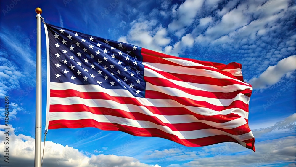 American flag waving in the wind with a vibrant display of red, white, and blue colors American flag waving in the wind with a vibrant display of red, white, and blue colors
