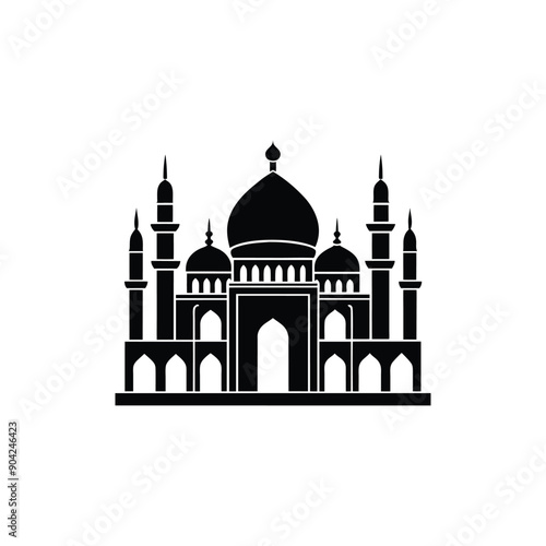 Black silhouette mosque isolated vector illustration.