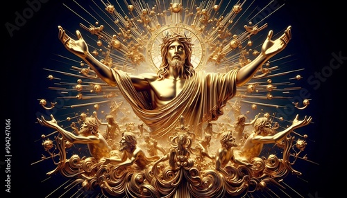 Impressive bacground with golden  Jesus.Generative AI