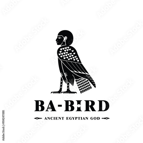 Silhouette of ancient egypt god ba bird , middle east mandulis in culture egyptian civilization