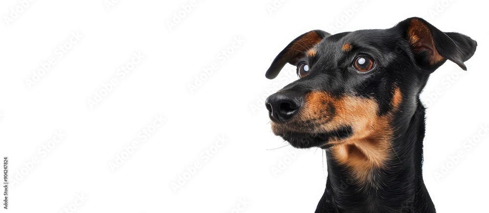Adorable dog of a specific breed displayed against a blank white backdrop with copy space image Adorable dog of a specific breed displayed against a blank white backdrop with copy space image