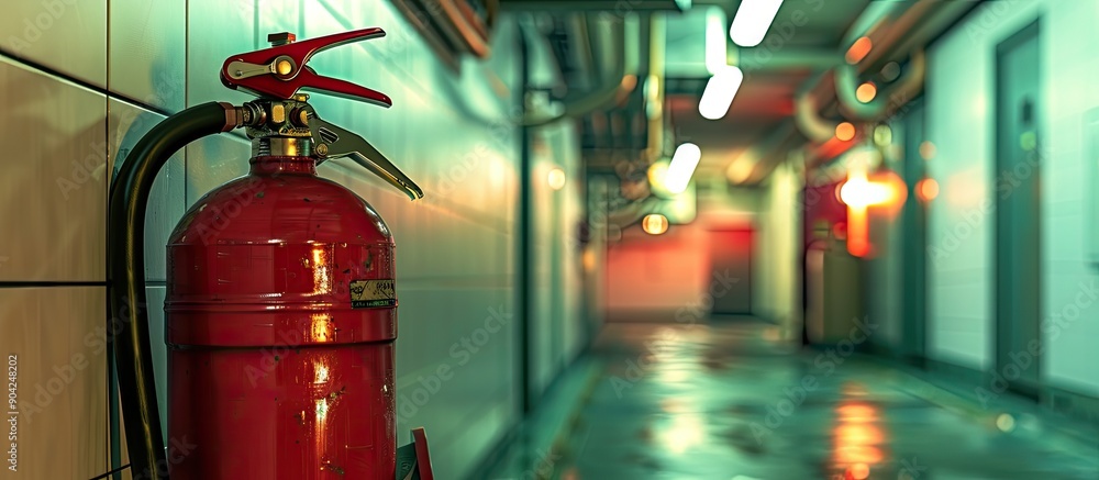 Indoor close up of a fire extinguisher with copy space image available Indoor close up of a fire extinguisher with copy space image available