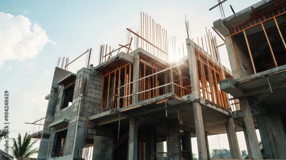 Residential Building Under Construction with Concrete Framework Residential Building Under Construction with Concrete Framework
