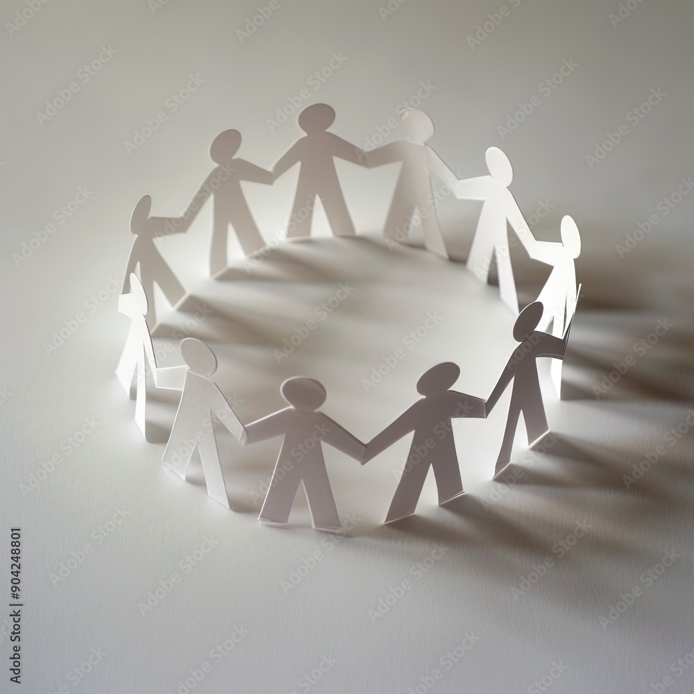 Paper figures of people holding hands on a light background Paper figures of people holding hands on a light background