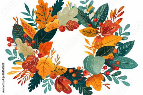Autumn's Embrace: A vibrant wreath of fall foliage, adorned with fiery hues and delicate berries, beckons the season's warmth. 
