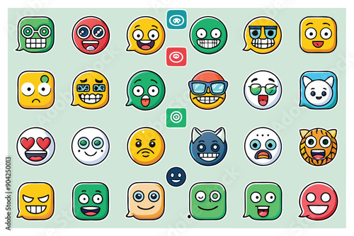 Colorful Cartoon Emojis with Different Expressions