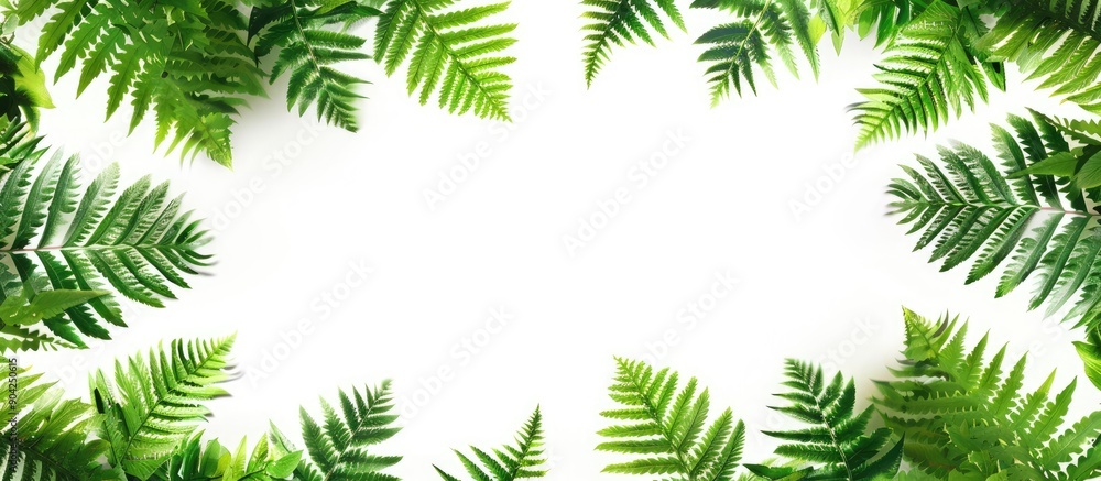 Fern leaves make a picturesque natural background on a white backdrop for a copy space image Fern leaves make a picturesque natural background on a white backdrop for a copy space image
