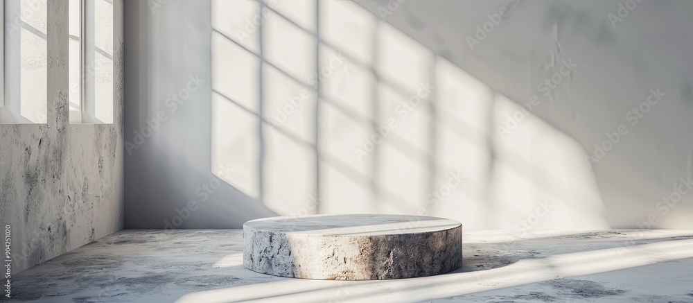 An empty room featuring a stone podium and window shadow perfect for showcasing beauty products in an elegant product mockup with a copy space image An empty room featuring a stone podium and window shadow perfect for showcasing beauty products in an elegant product mockup with a copy space image