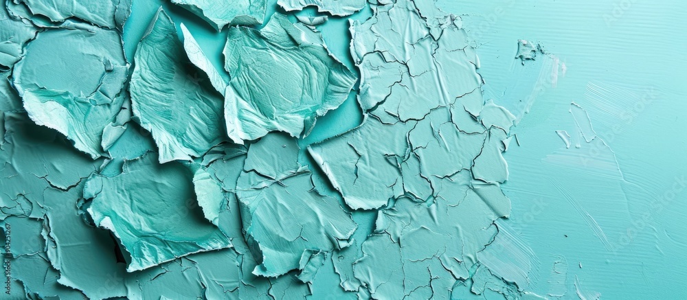 Fototapeta premium Close up shot of dense turquoise cardboard with a textured old light cyan paper background perfect as a backdrop for adding elements with copy space image