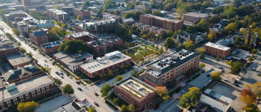 Naklejka premium A city street view with many buildings and cars