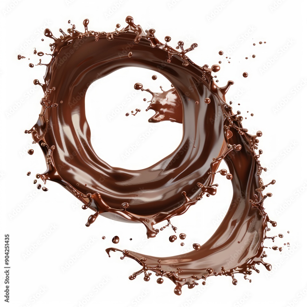 Medium shot of Chocolate splashes in circle shape, isolated on a white background, Medium shot of Chocolate splashes in circle shape, isolated on a white background,