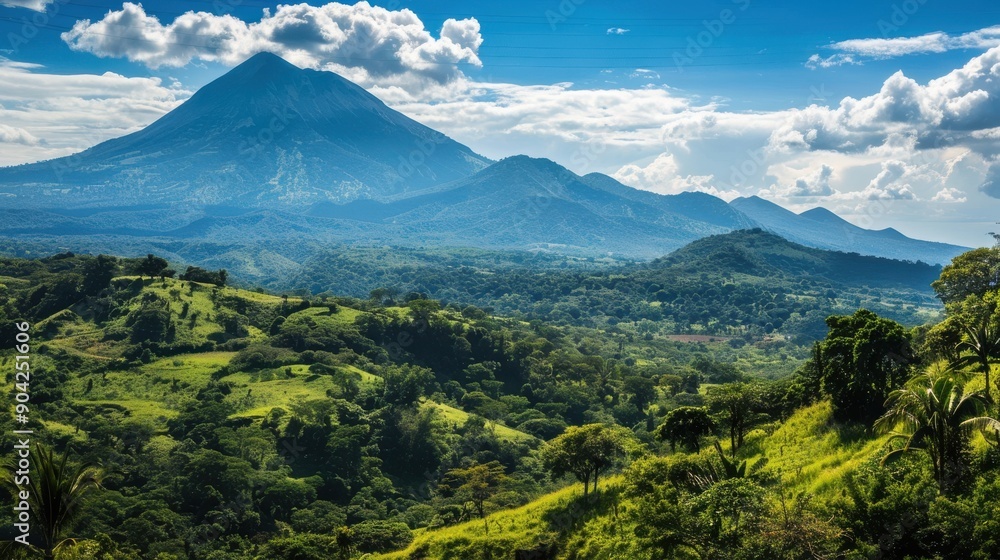Fototapeta premium A mountain range with a clear blue sky in the background