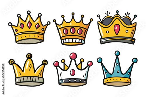 Collection of Six Cartoon Crowns with Different Designs