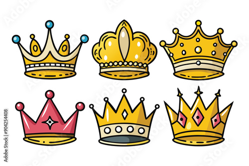 Six Colorful Cartoon Crowns with Different Designs