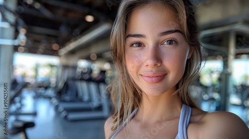 Smiling Young Woman at Gym Taking a Selfie After Workout