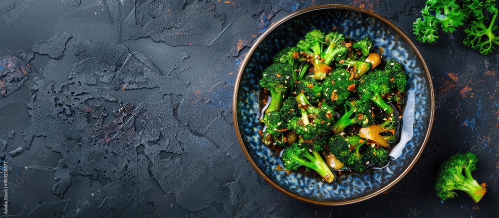 Broccoli stir fried with savory oyster sauce perfect for a copy space image Broccoli stir fried with savory oyster sauce perfect for a copy space image