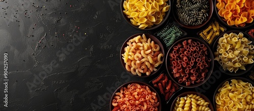Wallpaper Mural Overhead view of a colorful assortment of pasta shapes in bowls perfect for food blogs or menus with an emphasis on international cuisine with copy space image Torontodigital.ca