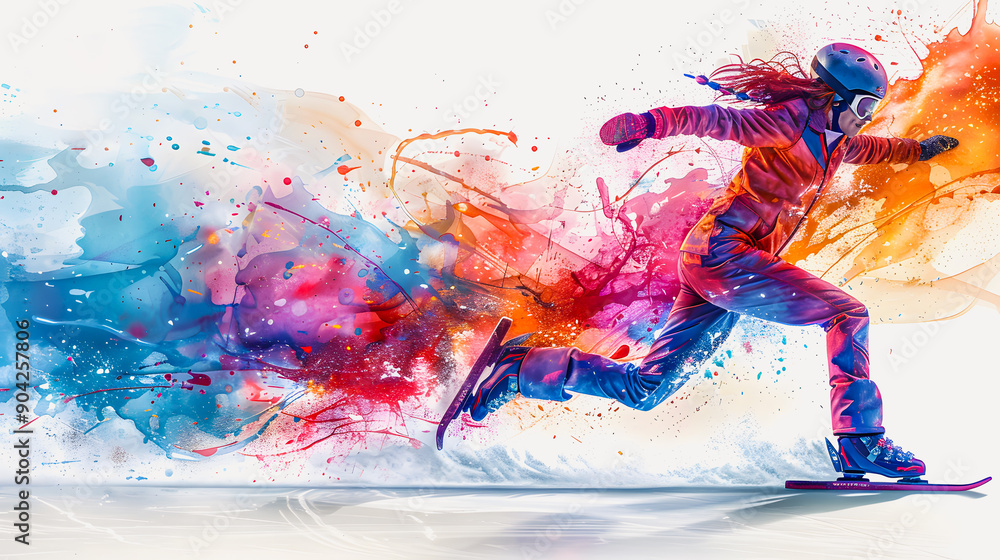Fototapeta premium Speed ​​skating - silhouette during a run on the ice. Winter Olympics in 2026 in Italy. Winter Olympic Games in Milan and Cortina d'Ampezzo