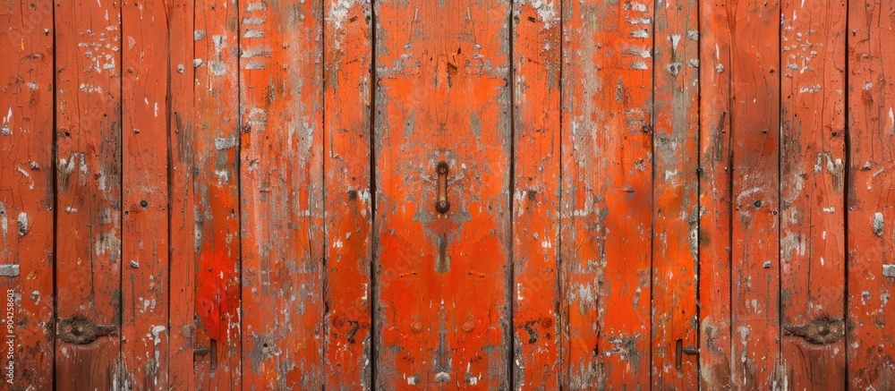 Obraz premium Rustic background with an old shabby orange wooden wall providing a textured orange old paint with copy space image