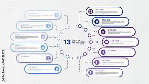 Blue tone infographic with 13 steps, process or options.