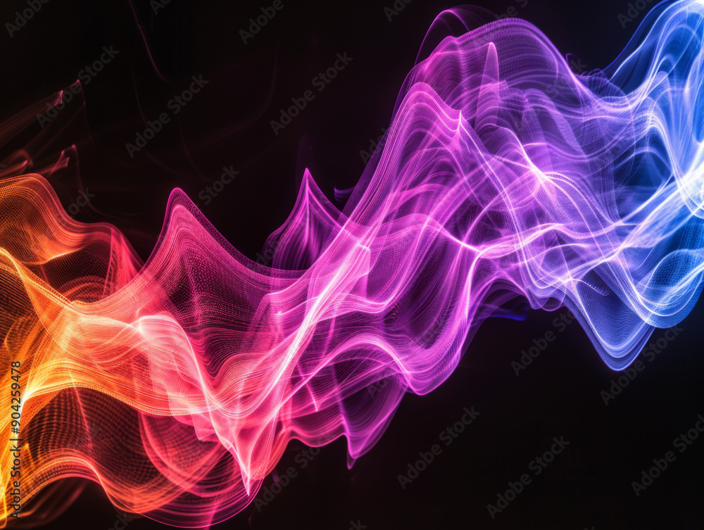 Fototapeta premium Colorful Lightwaves on Black Background, Generative AI Illustration