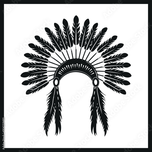 Native American Indian headdress black and white silhouette