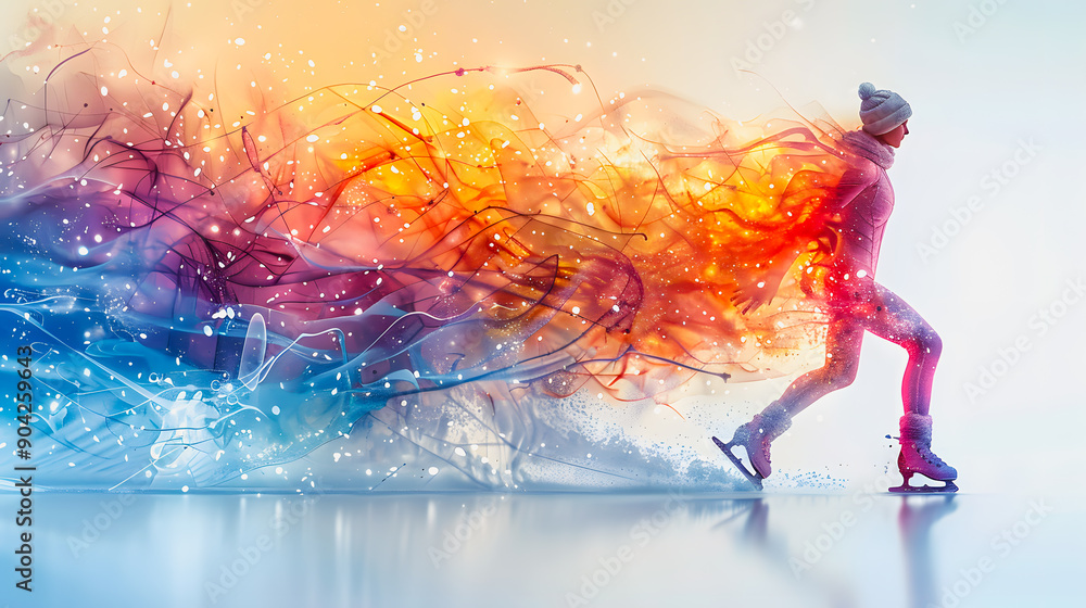 Fototapeta premium Figure skater silhouette during a run on the ice. Figure skating. Winter Olympics in 2026 in Italy. Winter Olympic Games in Milan and Cortina d'Ampezzo