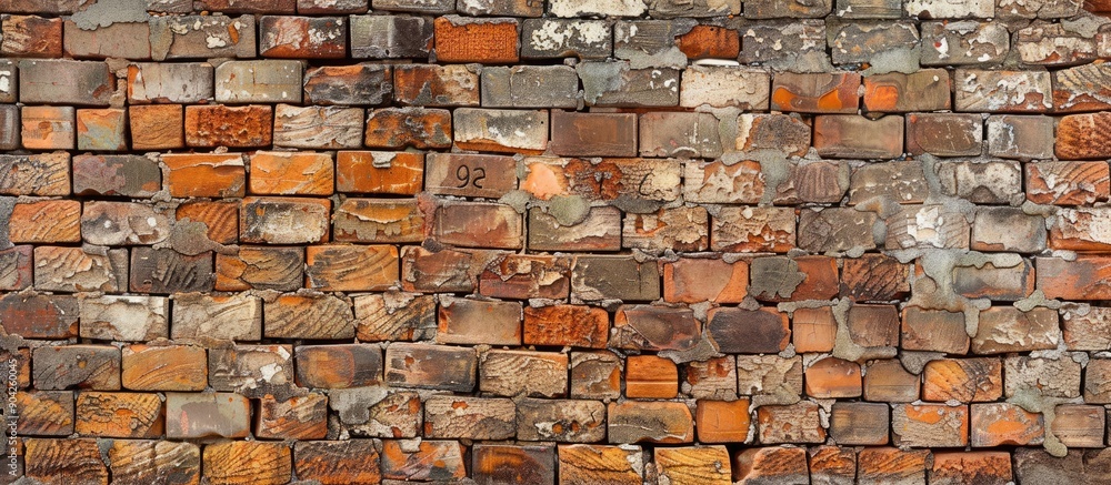 Fototapeta premium A mixture of aged and fresh bricks forming a textured brick wall suitable as a background for various designs and presentations ideal for copy space image