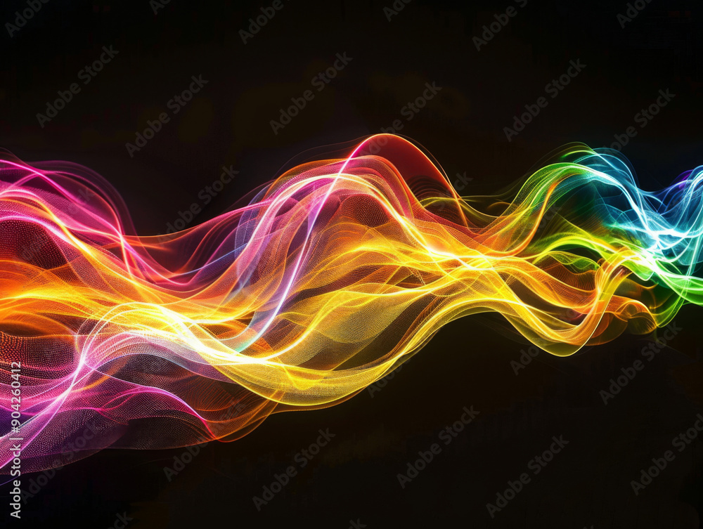 Fototapeta premium Colorful Lightwaves on Black Background, Generative AI Illustration