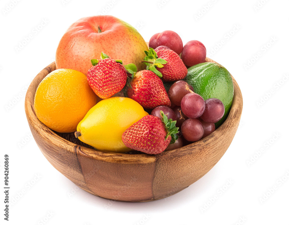 Obst Arrangement in einer Schale, isoliert auf weißen Hintergrund, Freisteller Obst Arrangement in einer Schale, isoliert auf weißen Hintergrund, Freisteller
