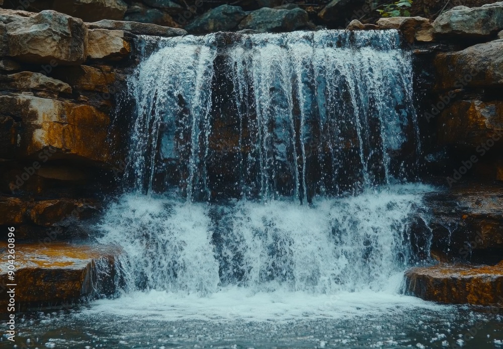 custom made wallpaper toronto digitalA close up view of a waterfall with crystal-clear water cascading over rugged rocks, capturing the motion and splashes in detail