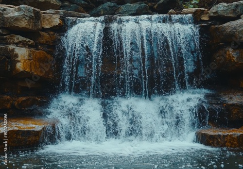 Wallpaper Mural A close up view of a waterfall with crystal-clear water cascading over rugged rocks, capturing the motion and splashes in detail Torontodigital.ca