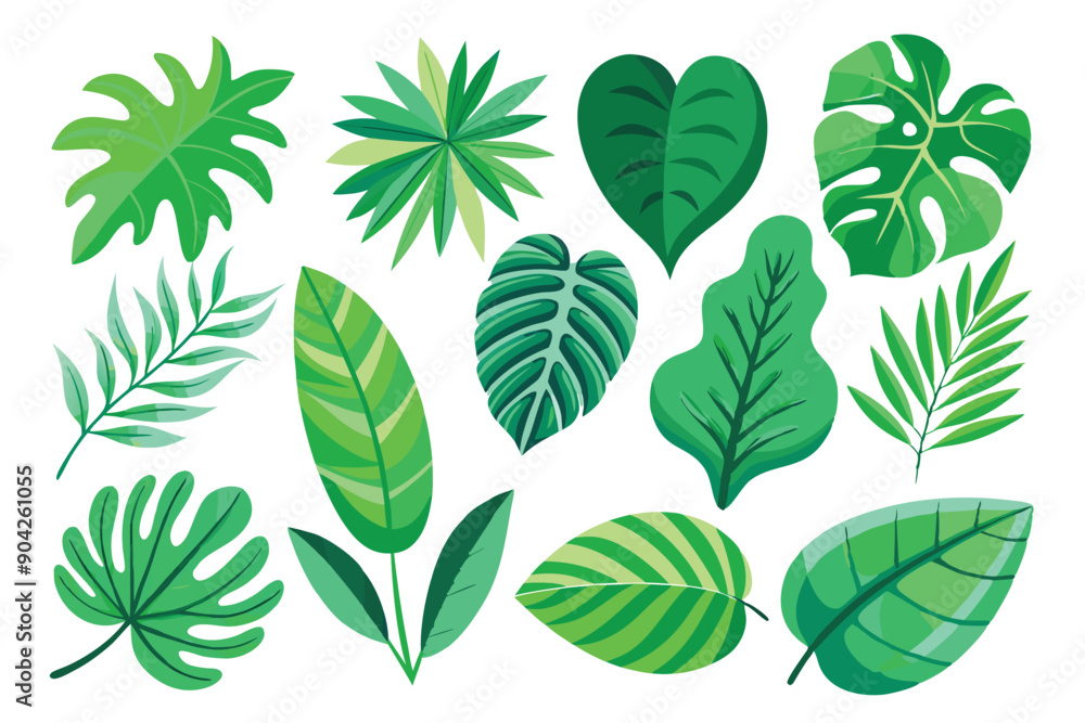 Collection of Diverse Green Leaves with Varied Shapes and Textures Collection of Diverse Green Leaves with Varied Shapes and Textures
