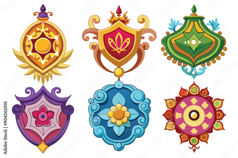 Six Ornamental Shields with Floral Motifs and Crowns Six Ornamental Shields with Floral Motifs and Crowns