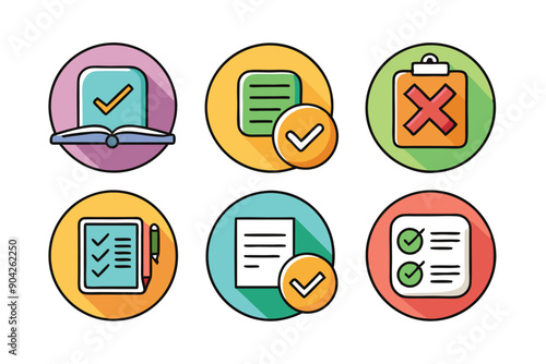 Colorful Checklist Icons with Checkmarks and Crosses